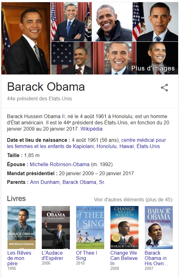 Google Knowledge Panel - Obama